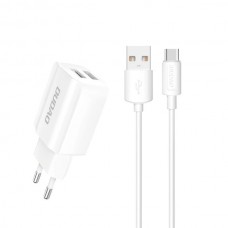 Tinklo įkroviklis 220V 2xUSB - USB C 2.4A su laidu 1m baltas (white) Dudao A2EU 